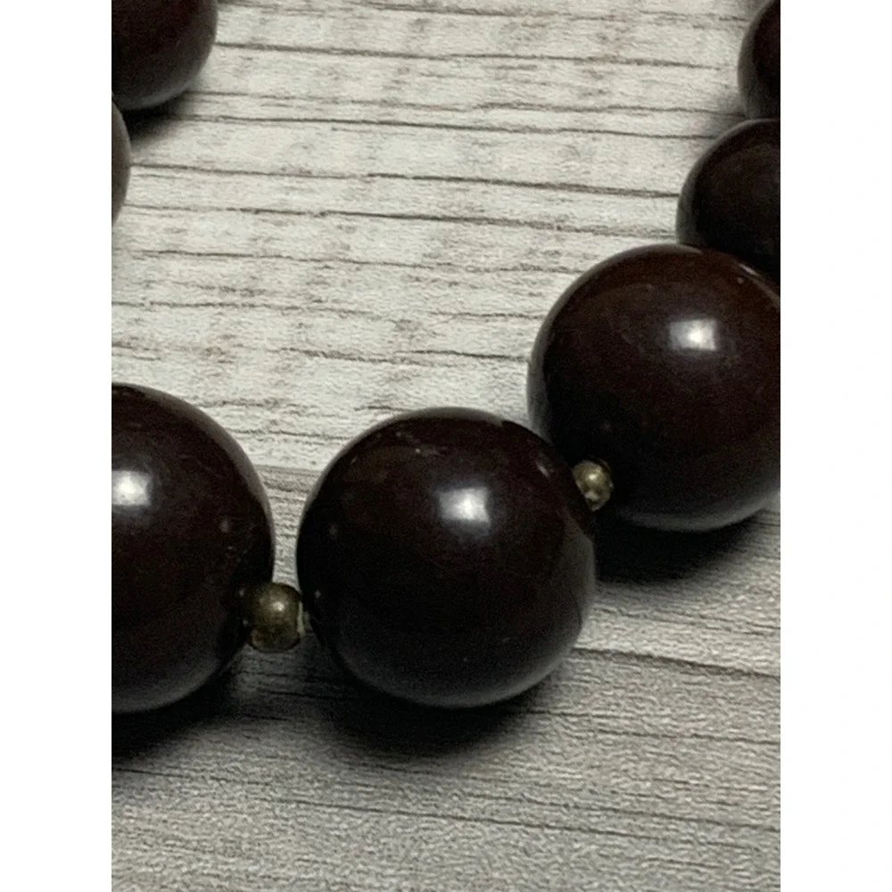 Vintage Graduated Chocolate Brown Faux Bead Necklace Adjustable 12-15 Inch